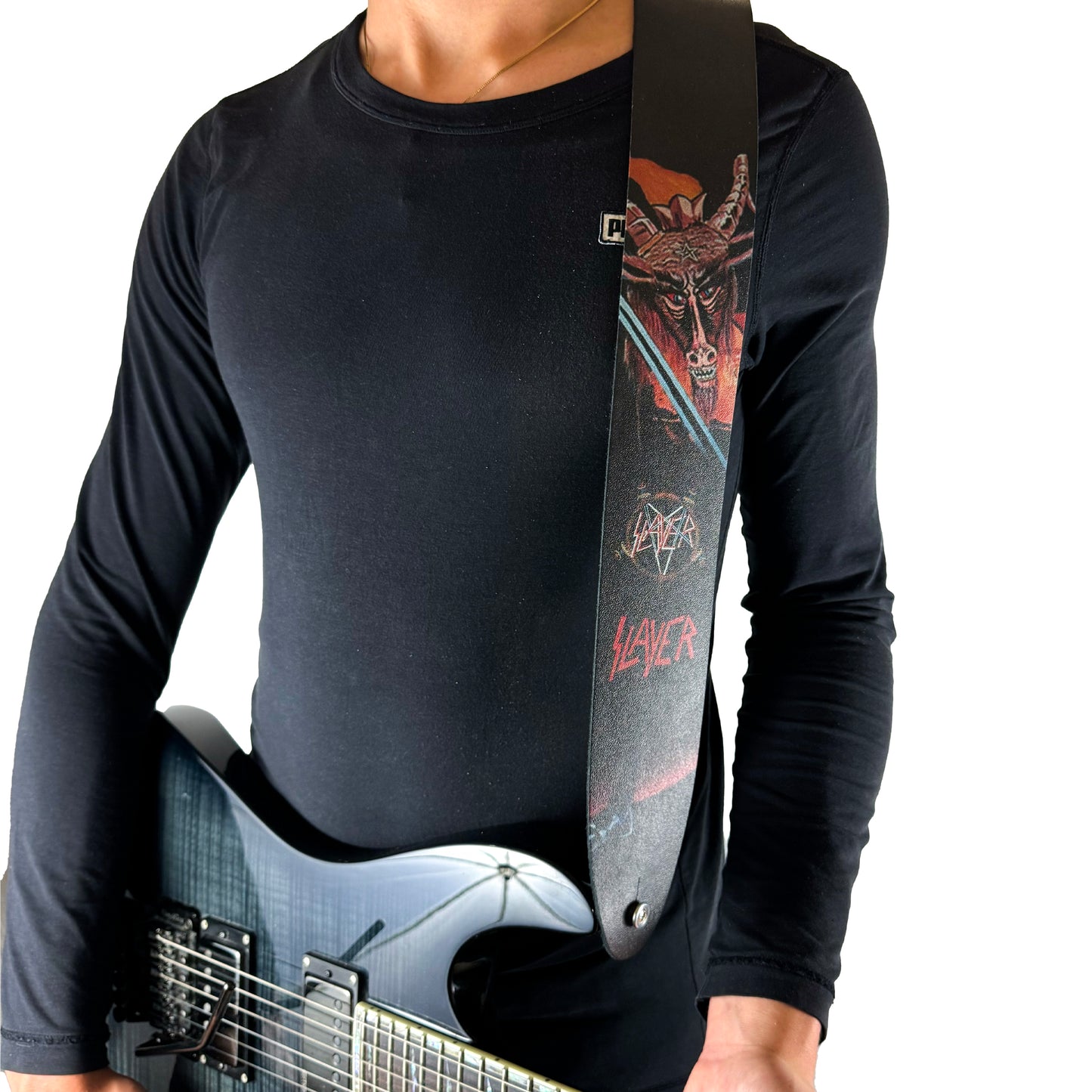 SLAYER SHOW NO MERCY PRINTED LEATHER GUITAR STRAP