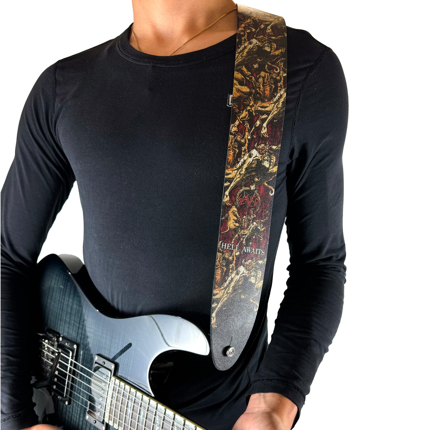SLAYER HELL AWAITS PRINTED LEATHER GUITAR STRAP