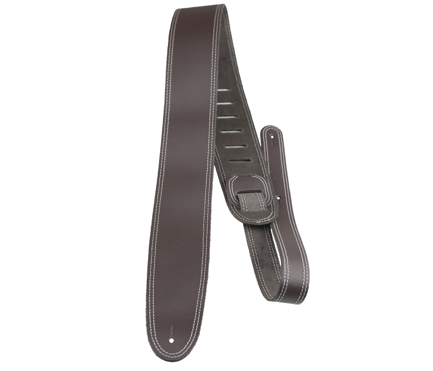Brown Double Stitched Leather Guitar Strap