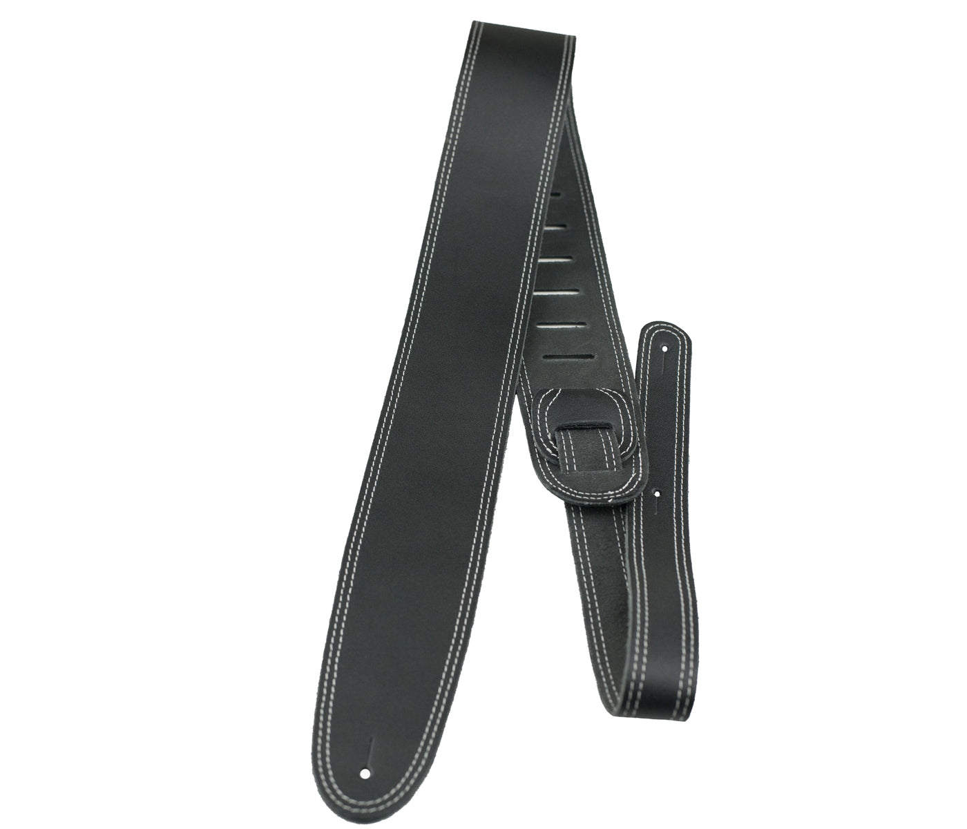 Black Double Stitched Leather Guitar Strap