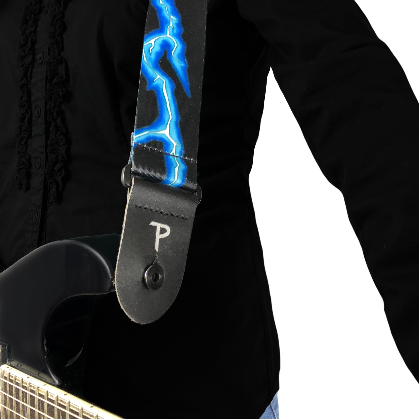 BLUE LIGHTNING BOLT DESIGN POLYESTER GUITAR STRAP
