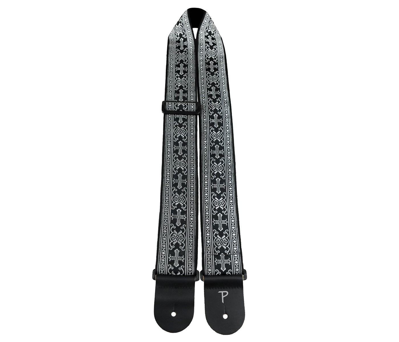 Metallic Silver Cross Design Jacquard with Leather Ends