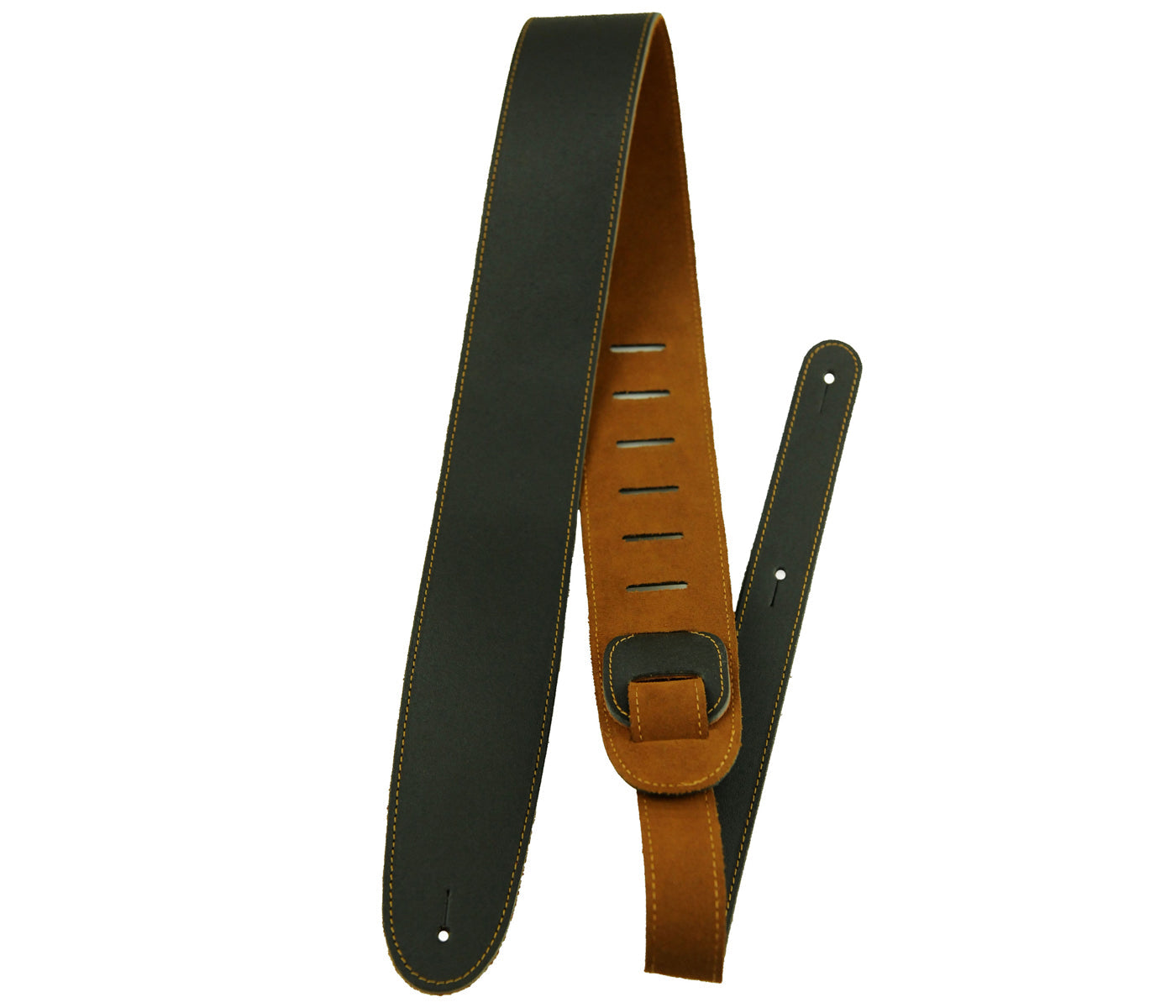 Reversible Black Leather / Natural Suede Guitar Strap