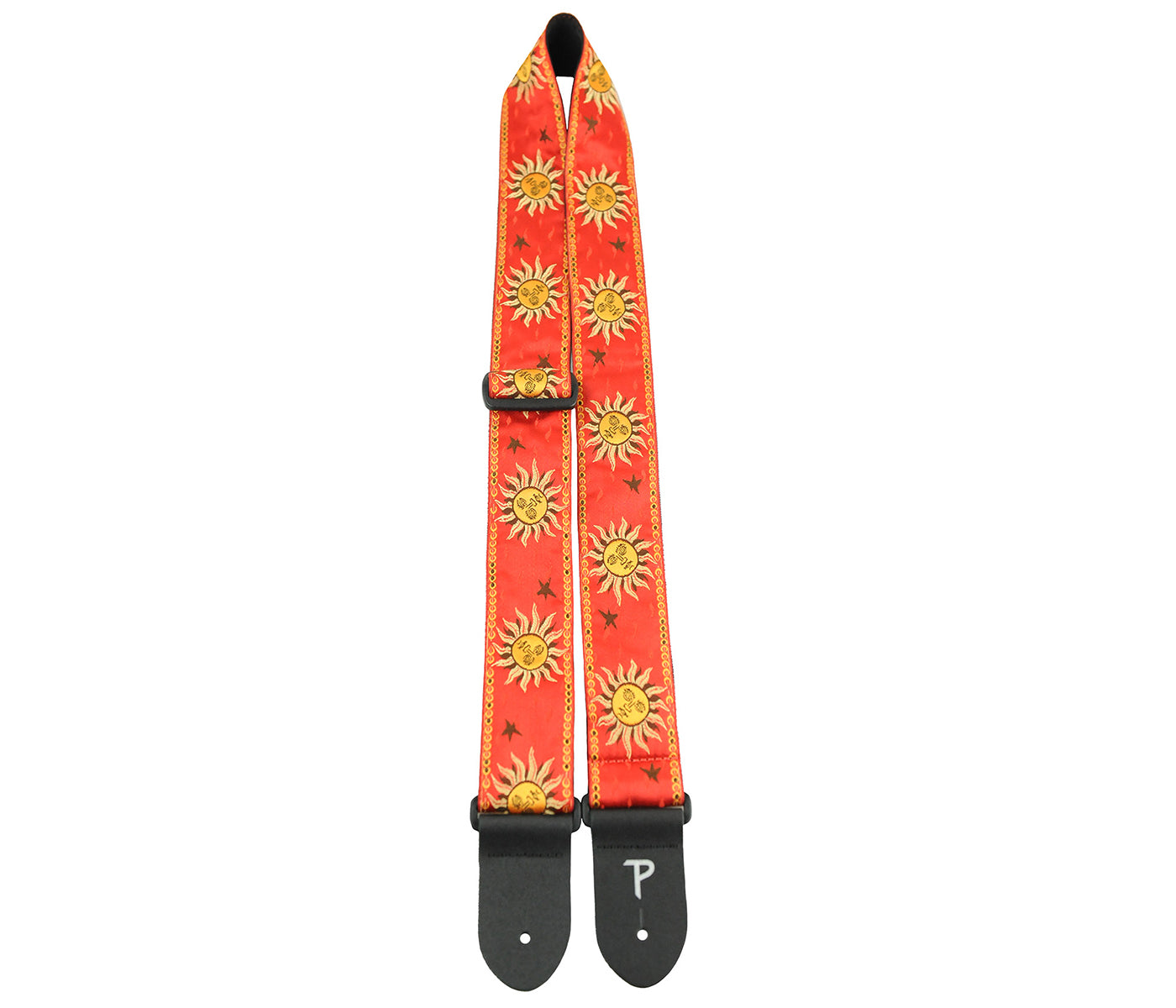 Yellow Suns On Red Jacquard with Leather Ends