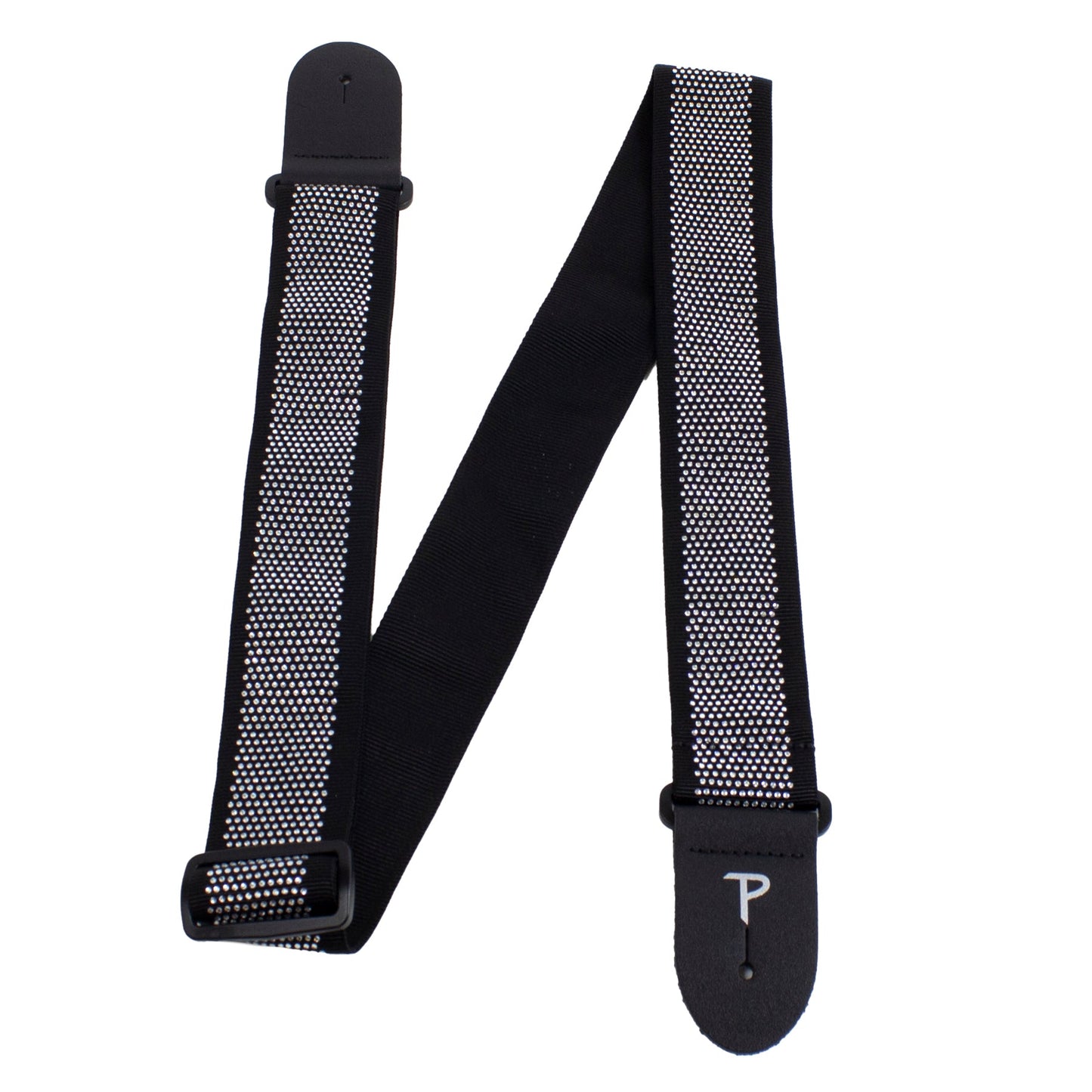 MINI RHINESTONES ON BLACK JACQUARD GUITAR STRAP