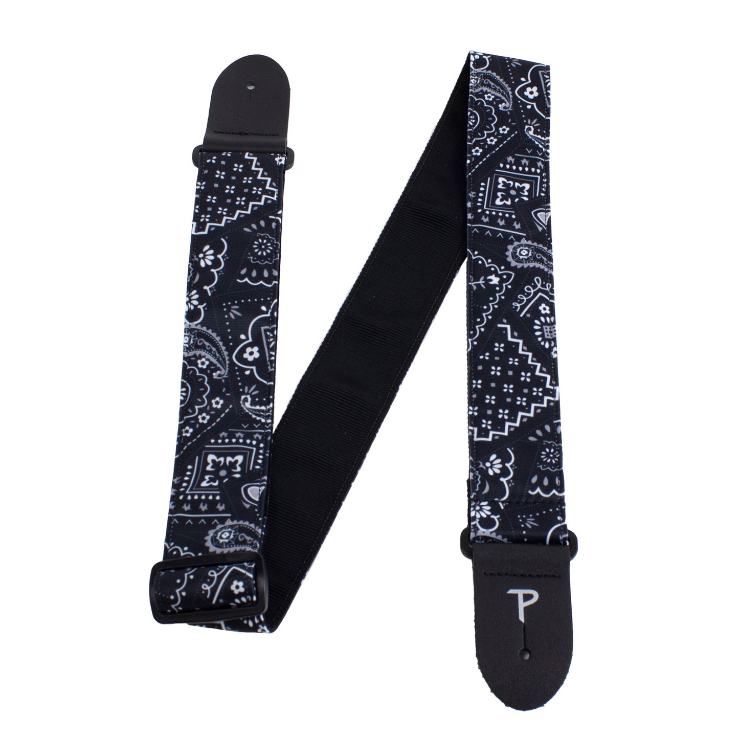 BLACK BANDANA DESIGN PRINTED FABRIC GUITAR STRAP