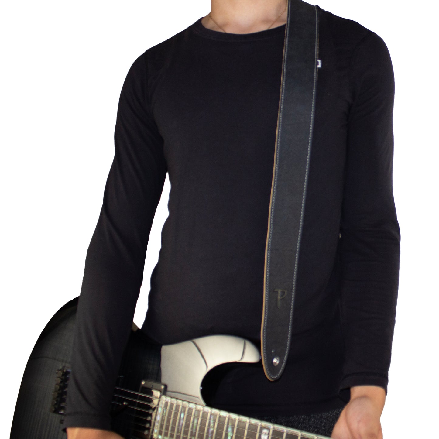 Black Ink Deluxe Soft Italian Garment Leather Guitar Strap
