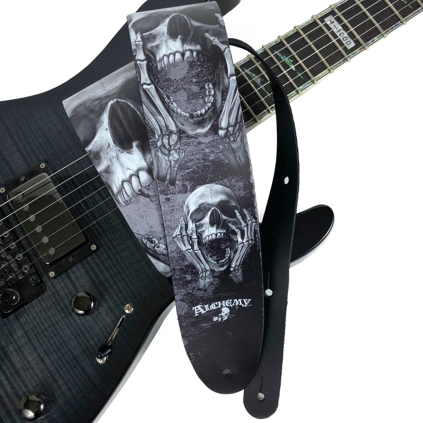ALCHEMY BERSERKER SKULL PRINTED LEATHER GUITAR STRAP