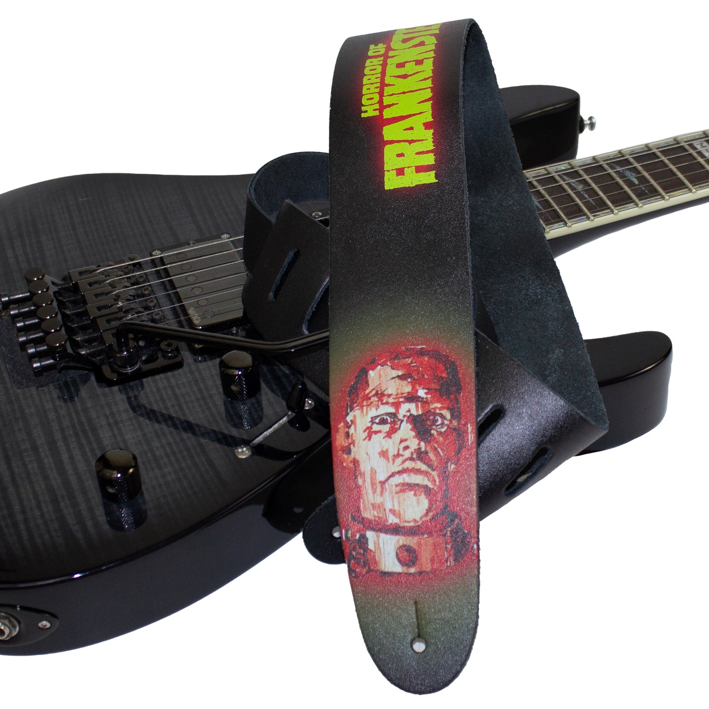 HORROR OF FRANKENSTEIN BY HAMMER FILMS PRINTED LEATHER GUITAR STRAP