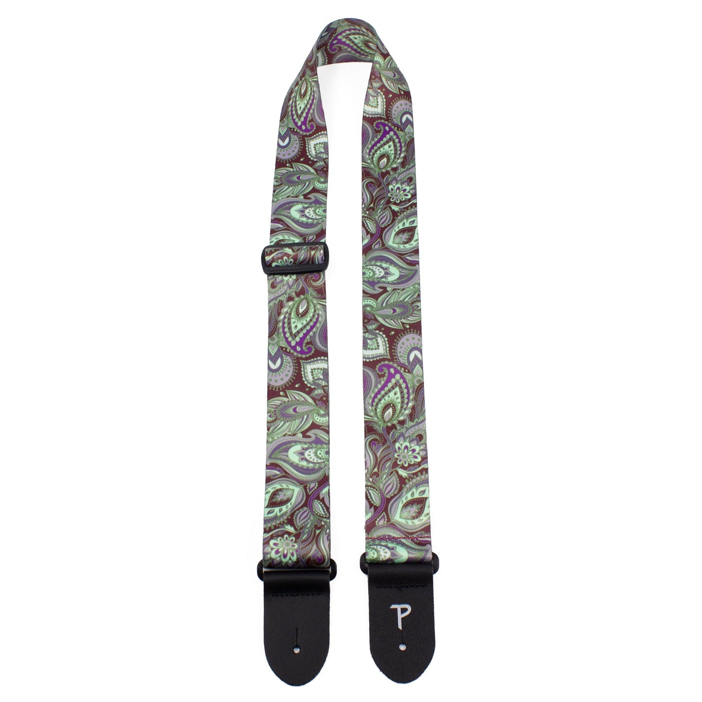 BURGANDY MINT PAISLEY PRINTED DESIGN POLYESTER GUITAR STRAP