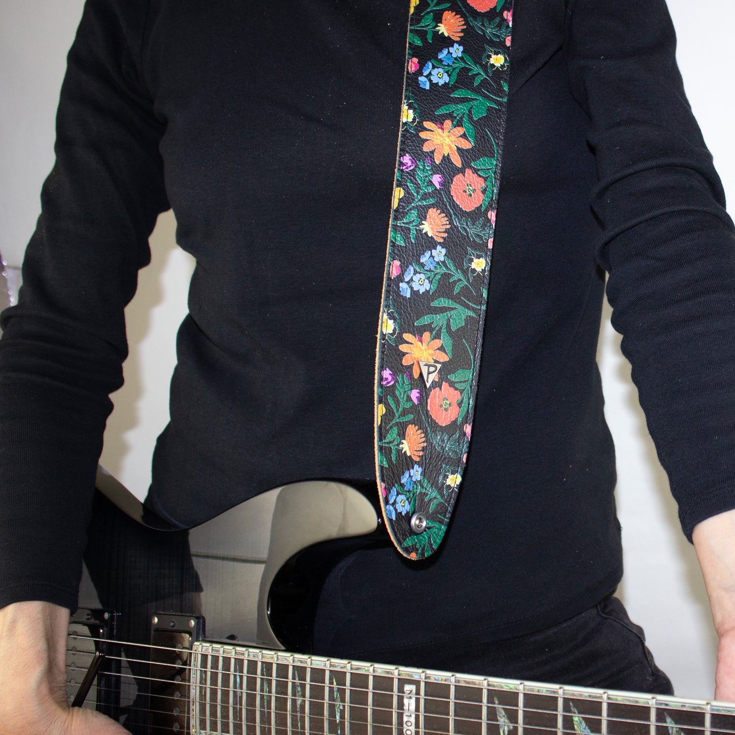 THE BOHO SERIES: DIRECT TO GARMENT LEATHER CASUAL FLORAL PRINT Guitar Strap