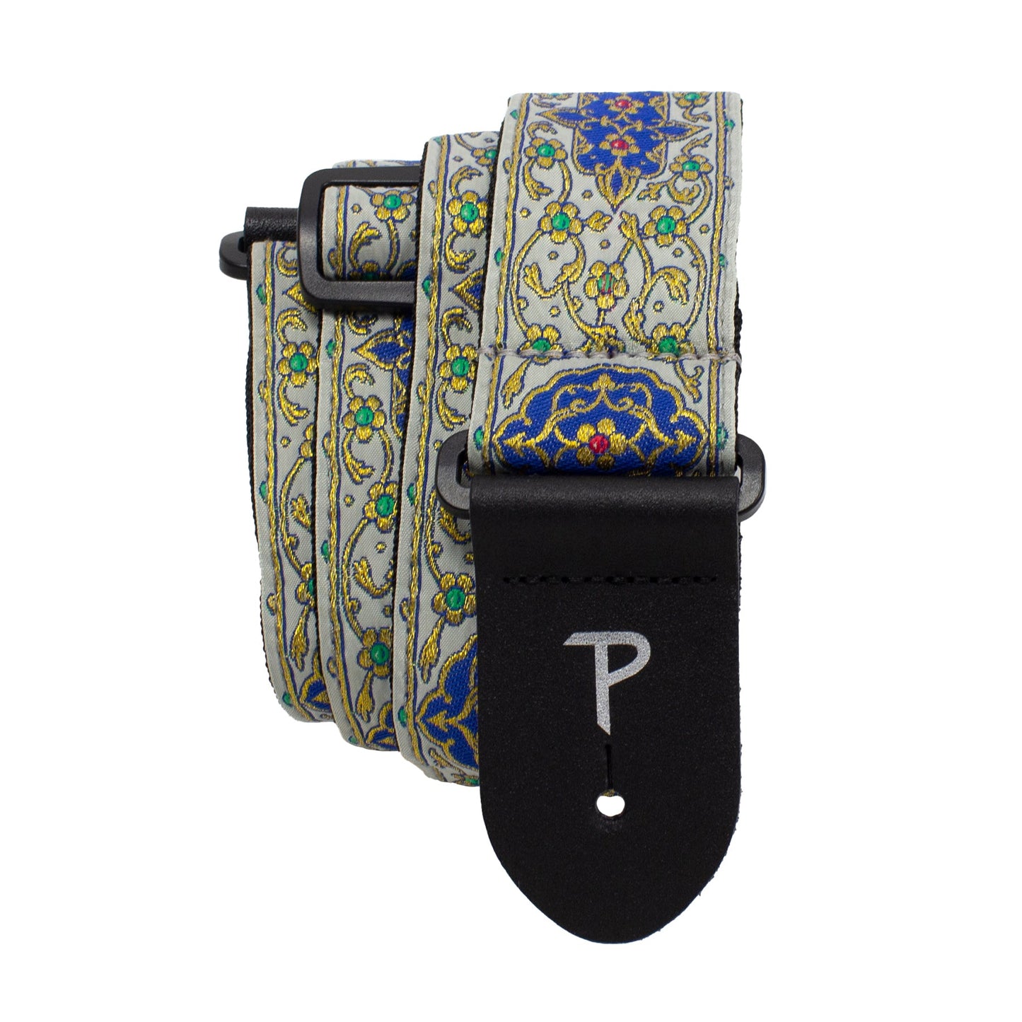 GRAY BLUE ORNATE JACQUARD GUITAR STRAP