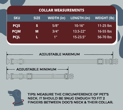 Perri's Pet Products, dog collars, royal bloom, size chart