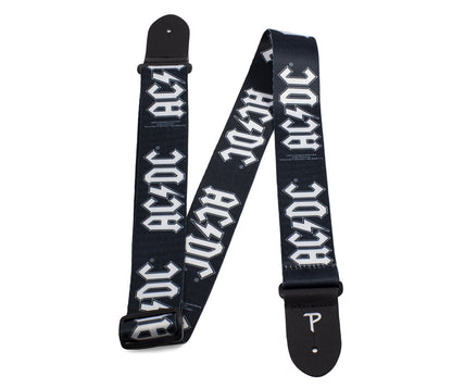 Official Licensing AC/DC White Logo On Black Polyester Guitar Strap.