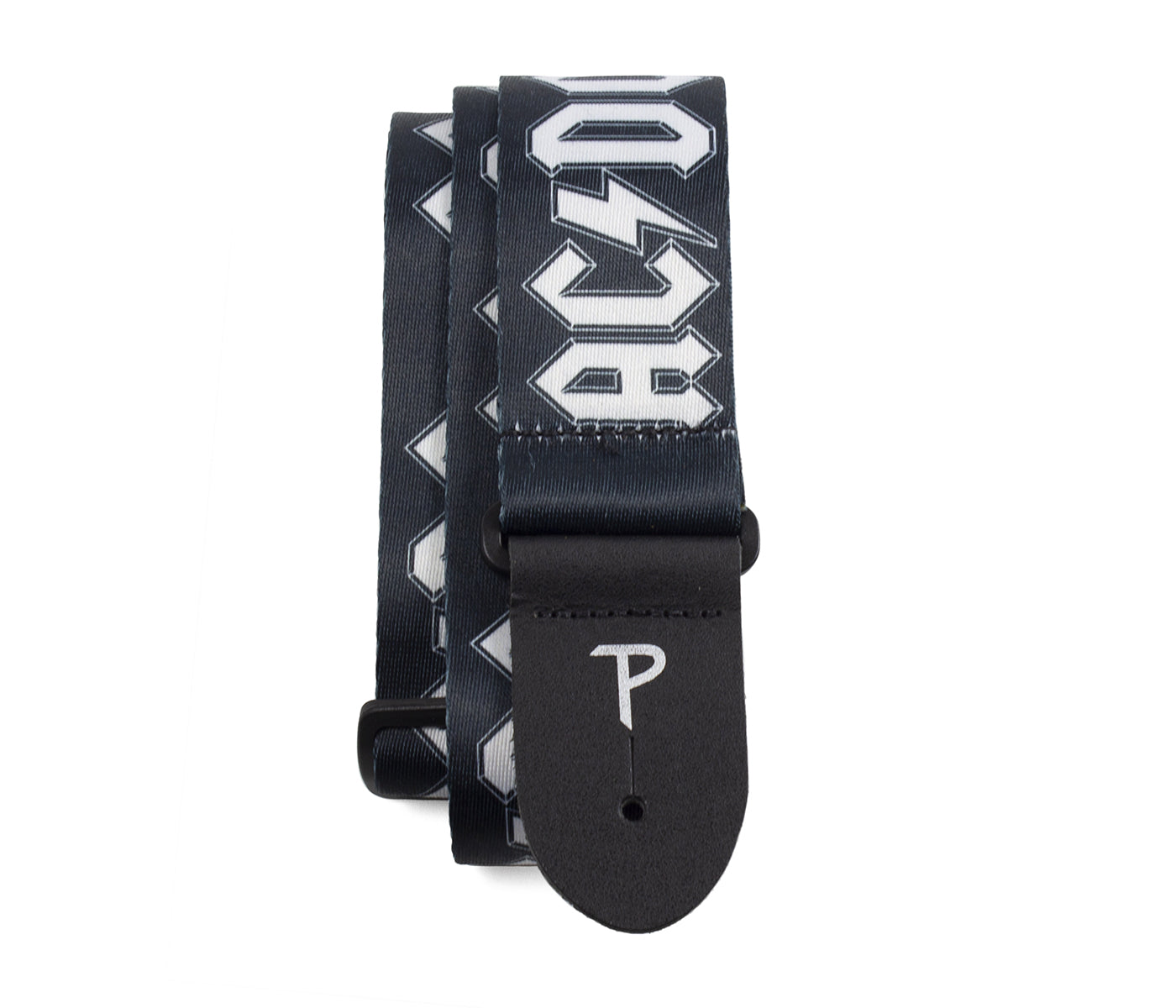 Official Licensing AC/DC White Logo On Black Polyester Guitar Strap.