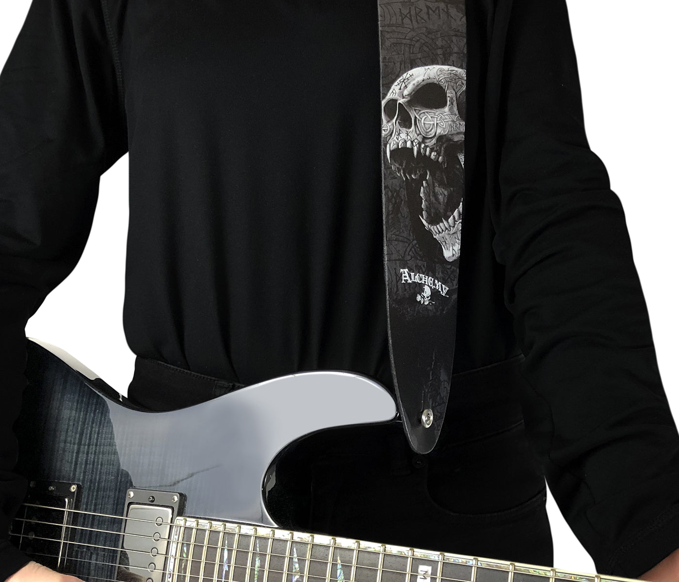 Alchemy Berserker Skull Printed Leather Guitar Strap