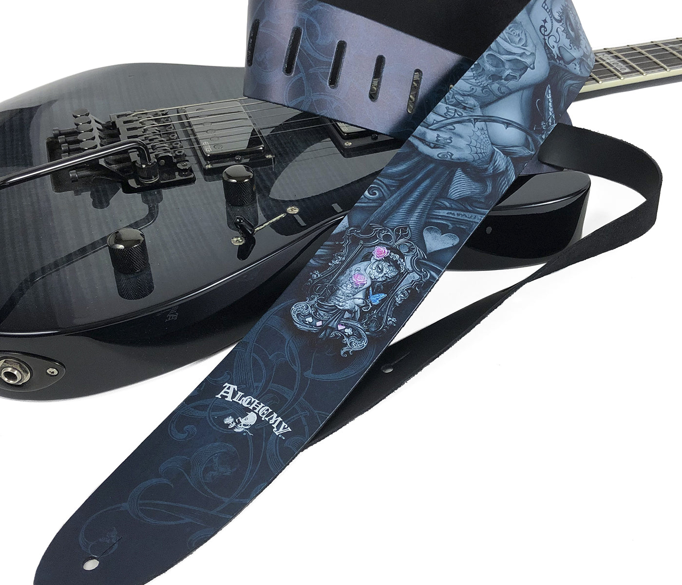 Alchemy Widow’s Weeds Printed Leather Guitar Strap