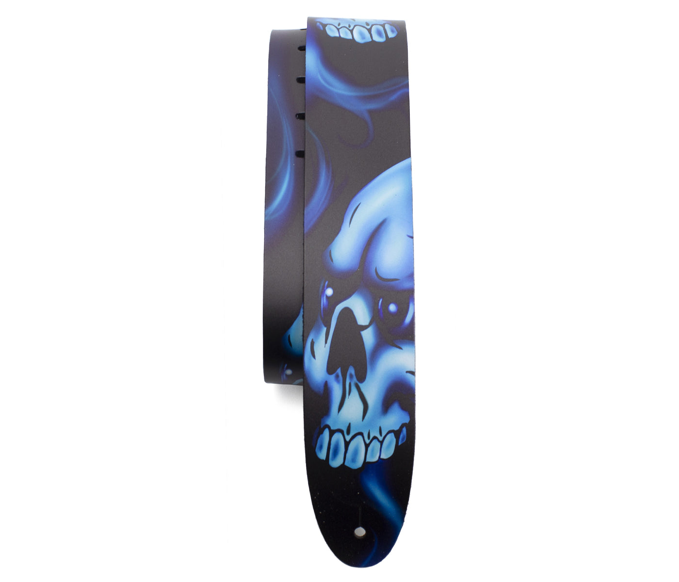 Big Blue Skull Printed Leather Guitar Strap