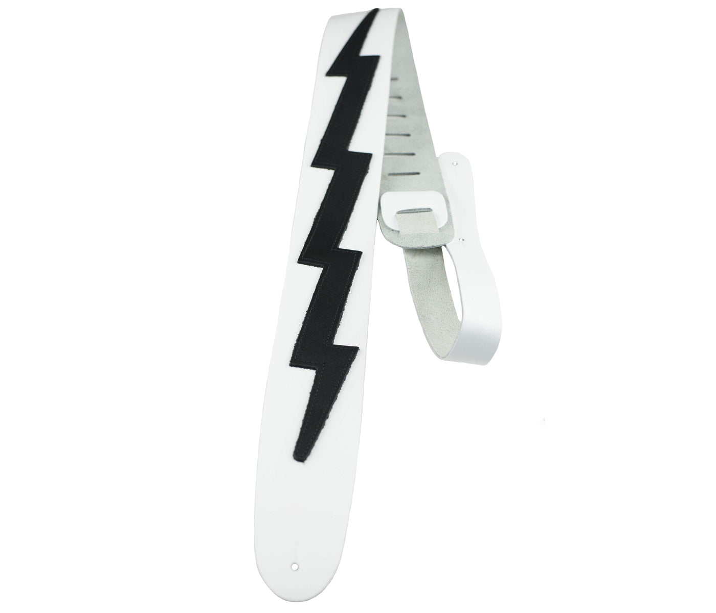 2.5 White / Black Famous Guitar Strap with Lightning Bolt