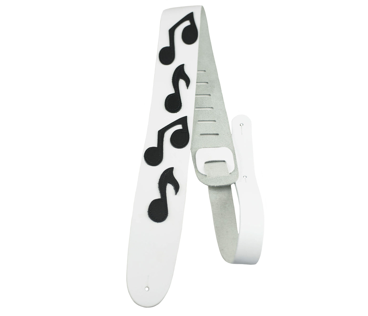 2.5 White / Black Famous Guitar Strap with Musical Notes