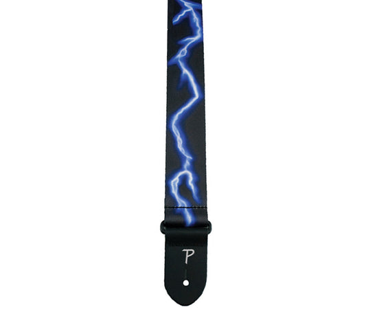 2 Blue Lightning Strikes Bolt Design on Polyester Guitar Strap