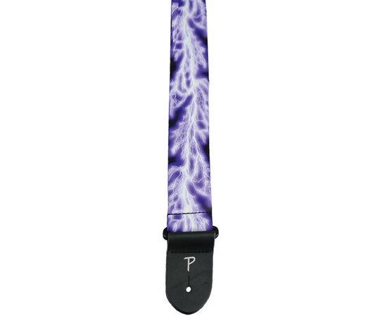 2 Purple Lightning Bolt Design on Polyester Guitar Strap