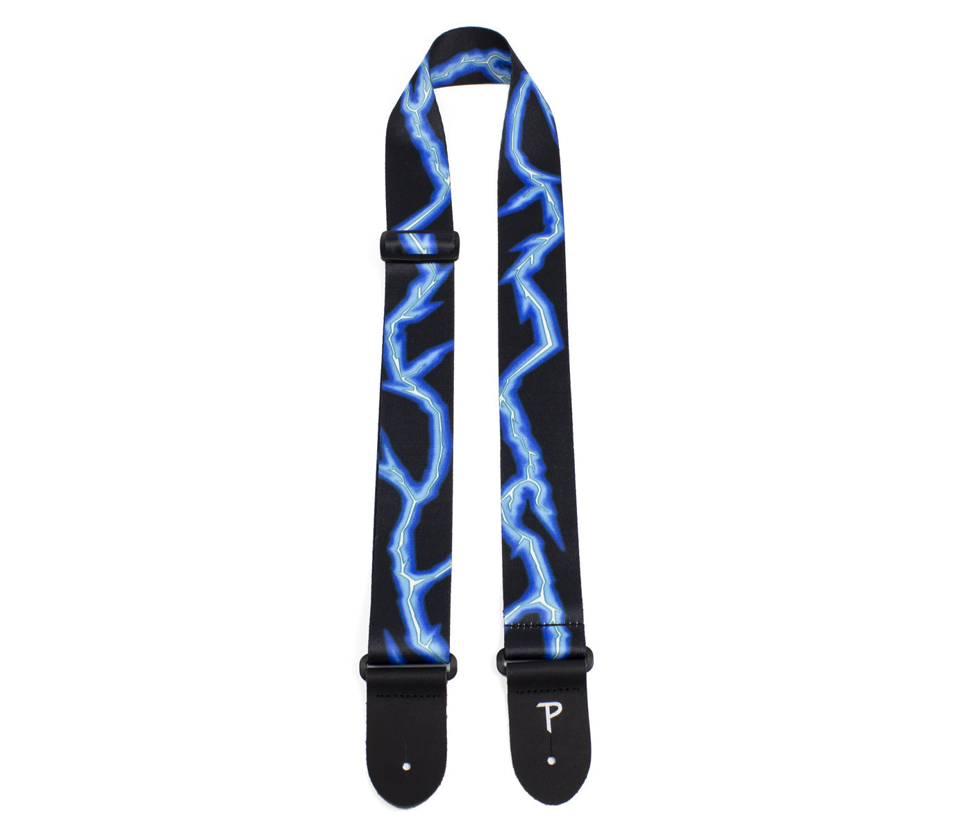 2 Blue Lightning Bolt Design on Polyester Guitar Strap