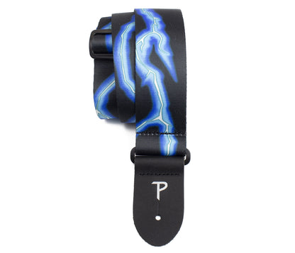 2 Blue Lightning Bolt Design on Polyester Guitar Strap