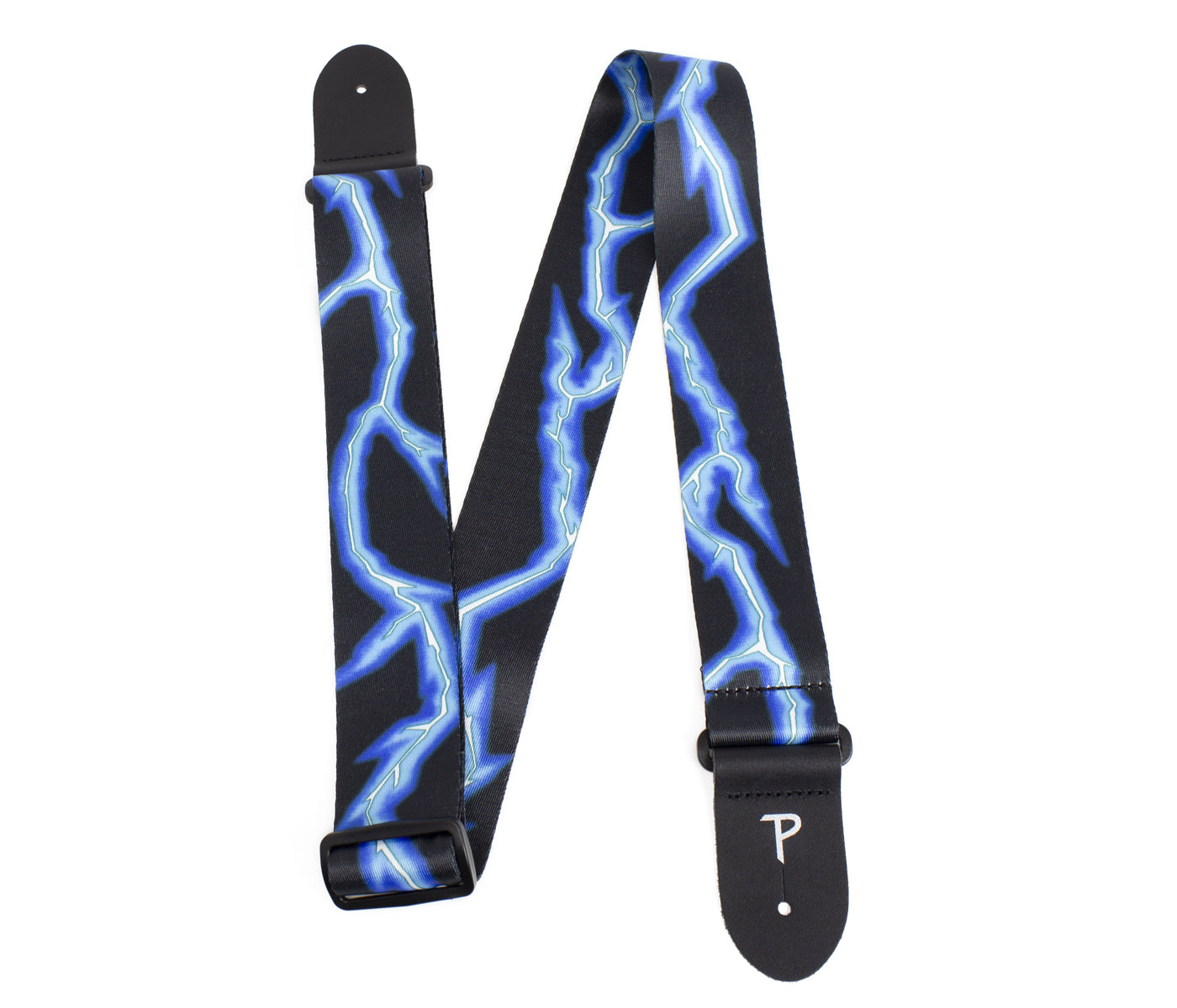 2 Blue Lightning Bolt Design on Polyester Guitar Strap