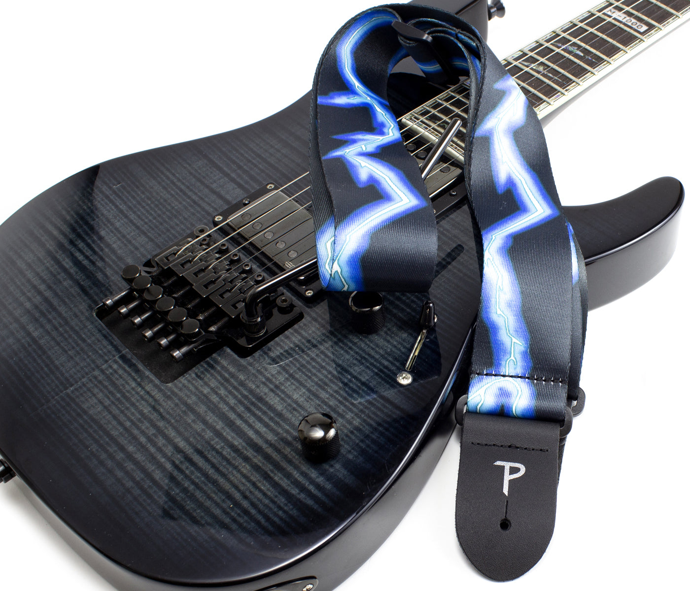 2 Blue Lightning Bolt Design on Polyester Guitar Strap