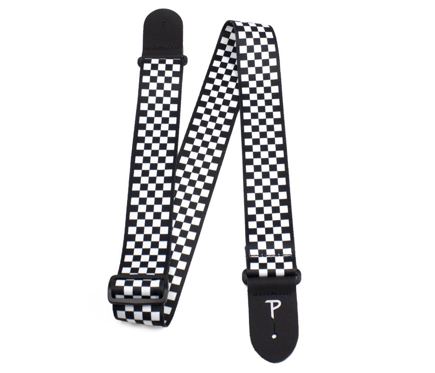 2 Black / White Checker Design on Polyester Guitar Strap