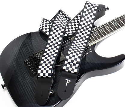 2 Black / White Checker Design on Polyester Guitar Strap