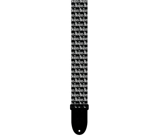 The Beatles Official Licensing White Logo On Black Polyester Guitar Strap.