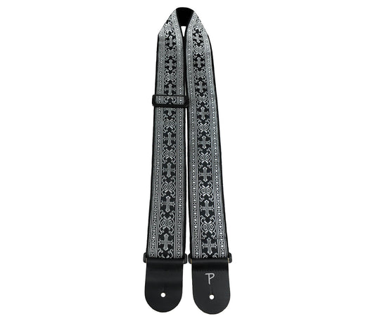 2.5 Metallic Silver Cross Design Jacquard with Leather Ends