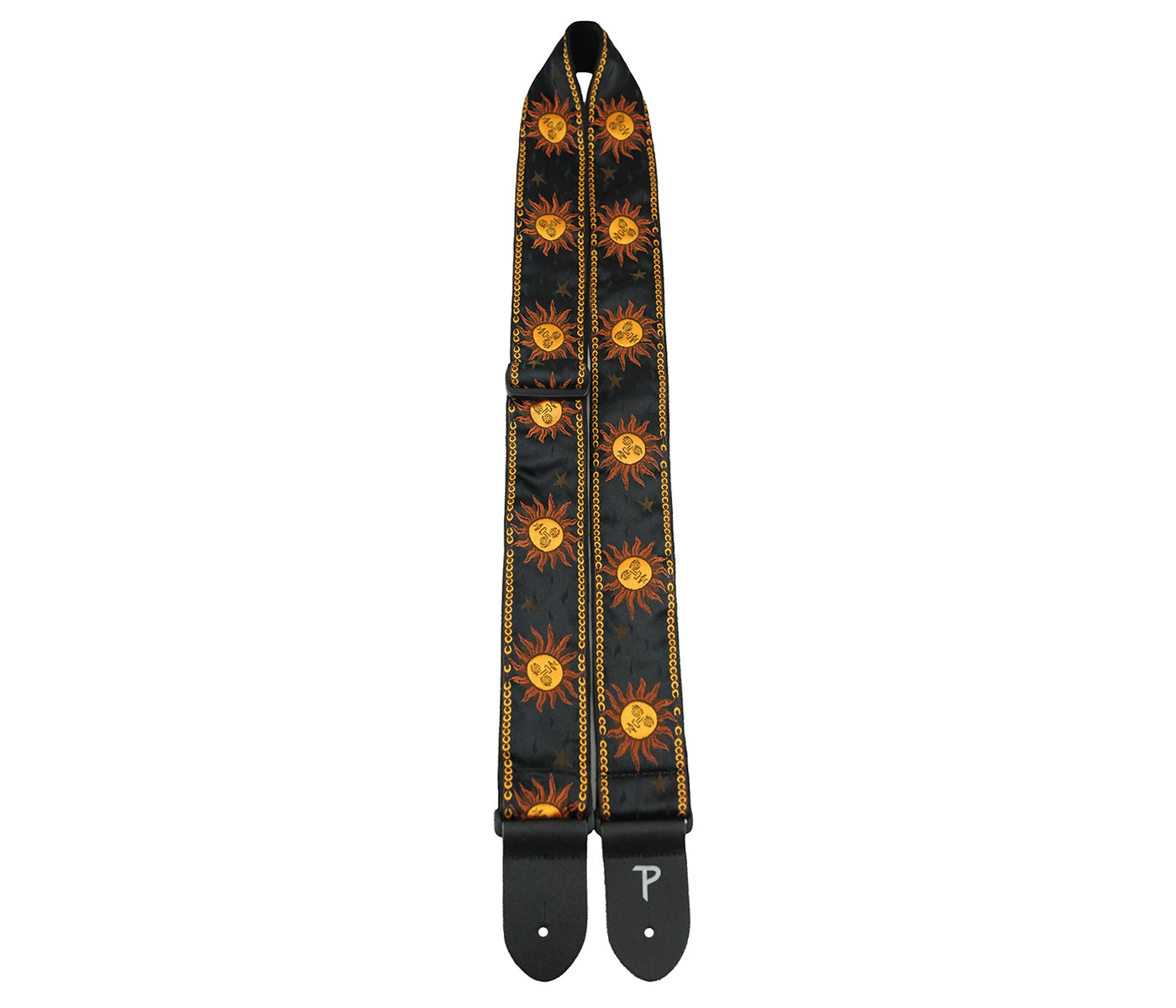 2 Yellow Suns On Black Jacquard with Leather Ends