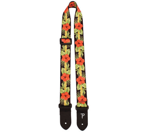 1.5 wide Orange Luau Floral Design on Polyester Ukulele Strap