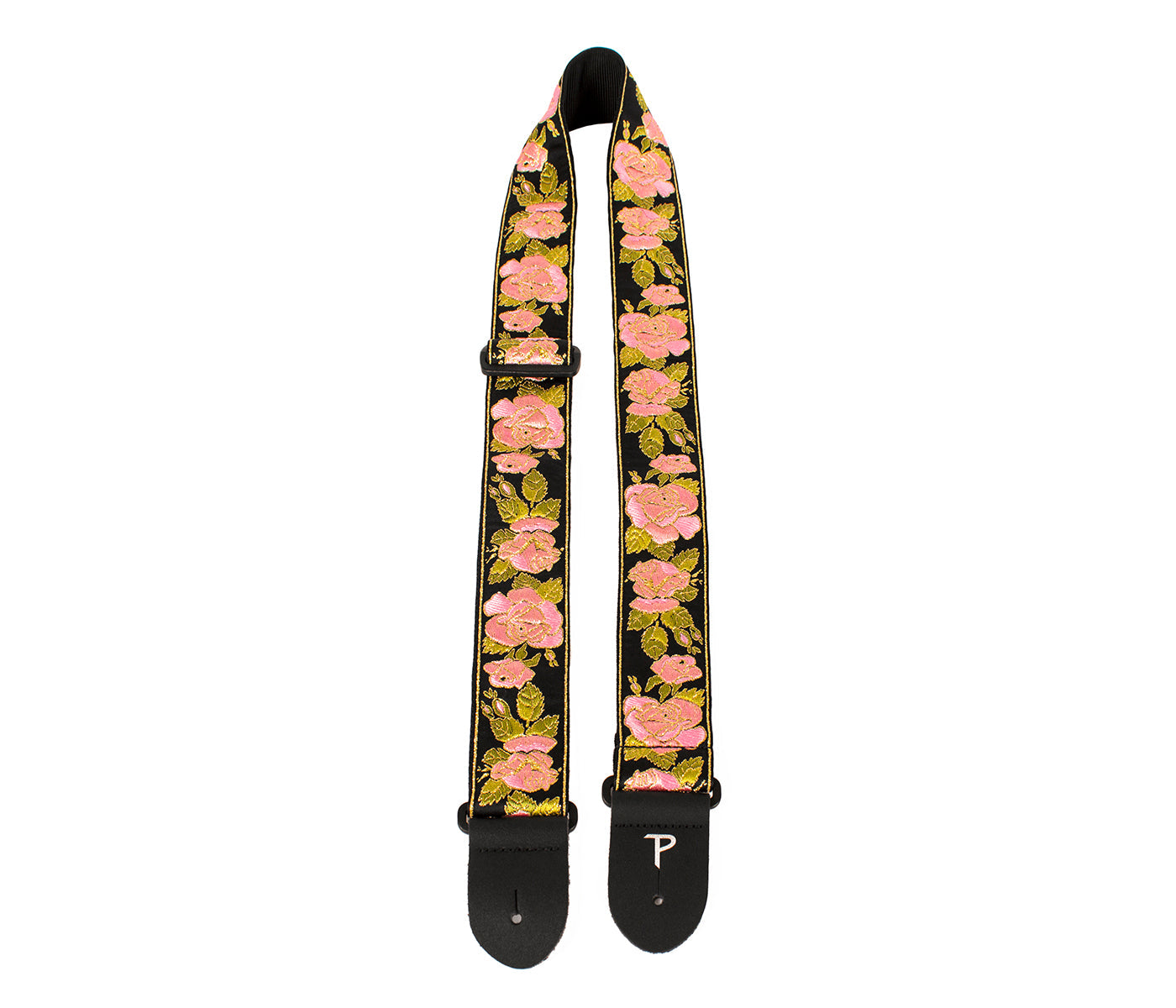 Pink and Black Flower Pattern Jacquard Guitar Strap