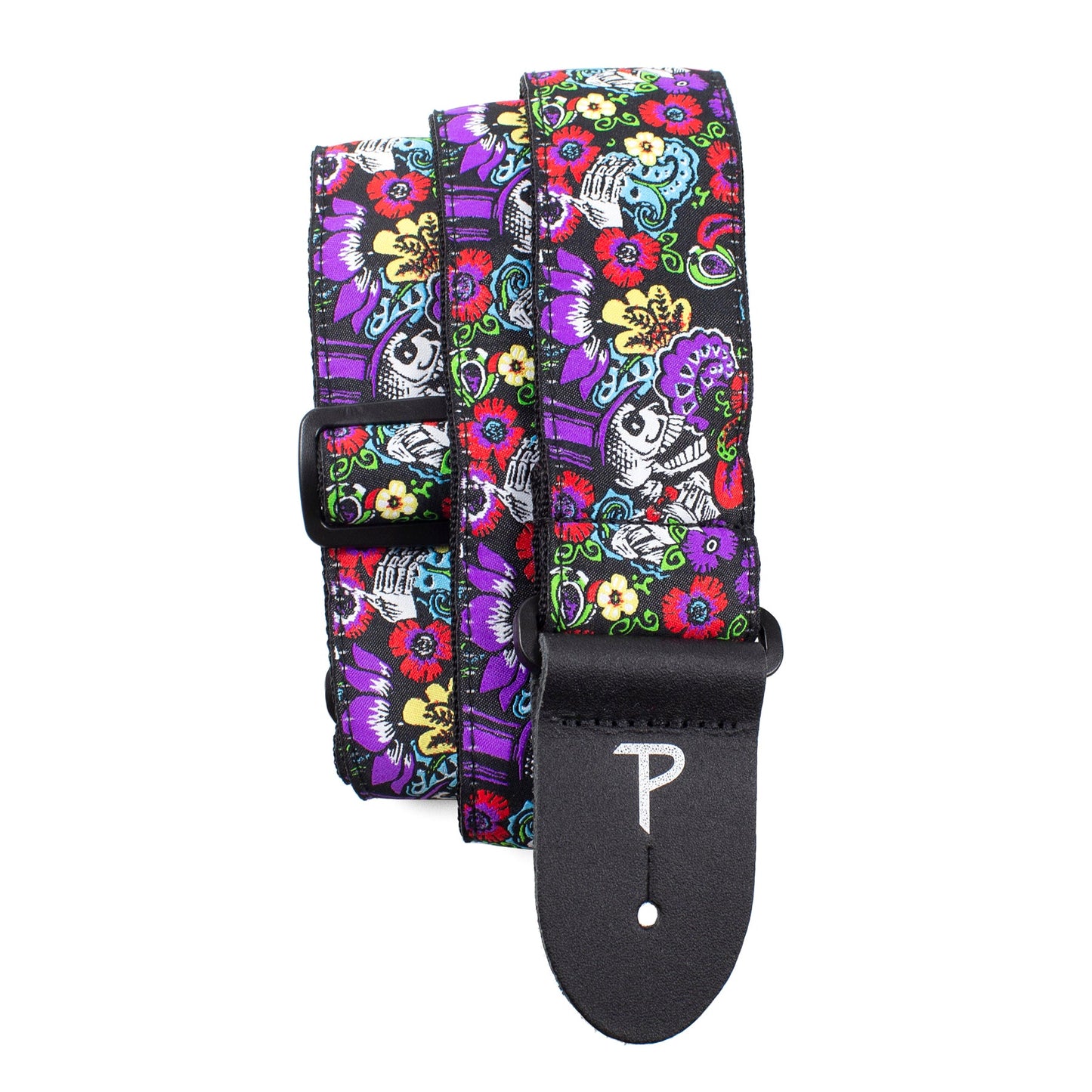 2 FLORAL SKULLS JACQUARD GUITAR STRAP