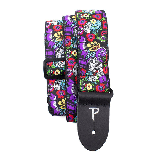 2 FLORAL SKULLS JACQUARD GUITAR STRAP