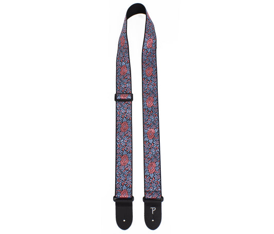 Blue and Red Flower Pattern Jacquard Guitar Strap