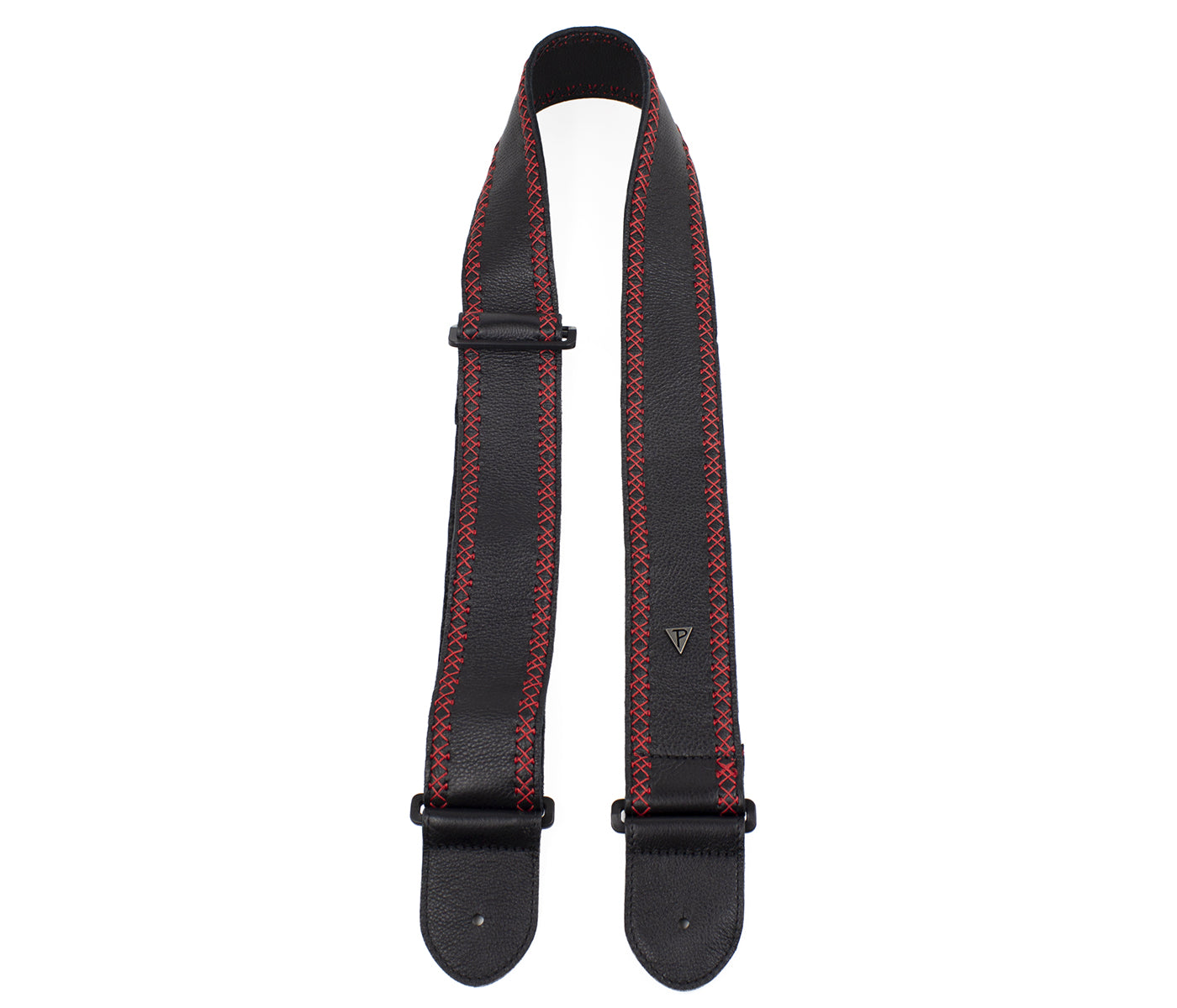 Soft Black Glove Leather With Red Fancy Stitch Guitar Strap