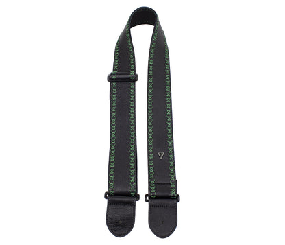 Soft Black Glove Leather With Green Fancy Stitch Guitar Strap