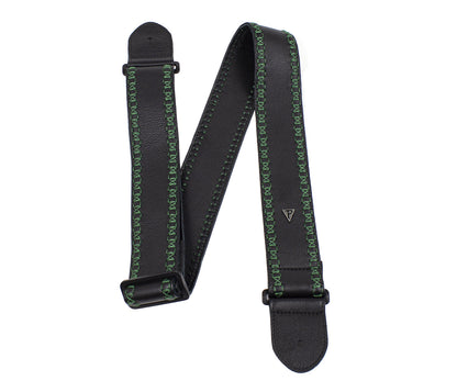 Soft Black Glove Leather With Green Fancy Stitch Guitar Strap