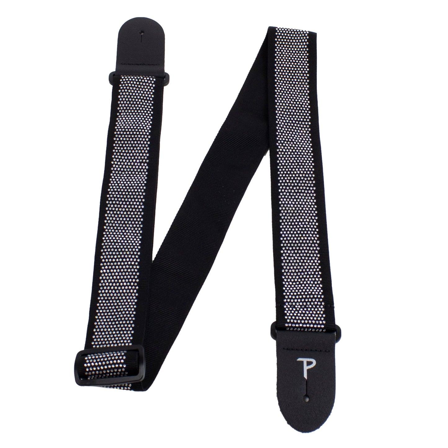 2 MINI RHINESTONES ON BLACK JACQUARD GUITAR STRAP