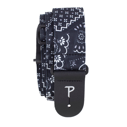 2 BLACK BANDANA DESIGN PRINTED FABRIC GUITAR STRAP