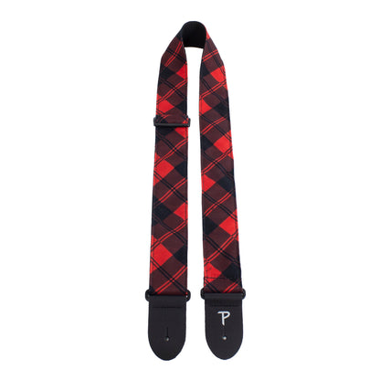 2 RED/BLACK PLAID PRINTED FABRIC GUITAR STRAP