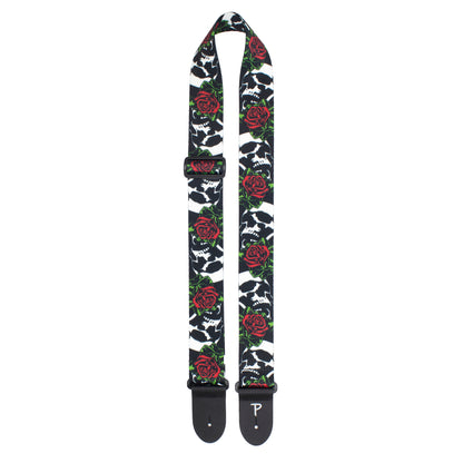 SKULLS AND ROSES DESIGN POLYESTER GUITAR STRAP