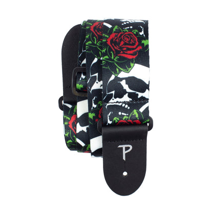 2” SKULLS & ROSES POLYESTER GUITAR STRAP