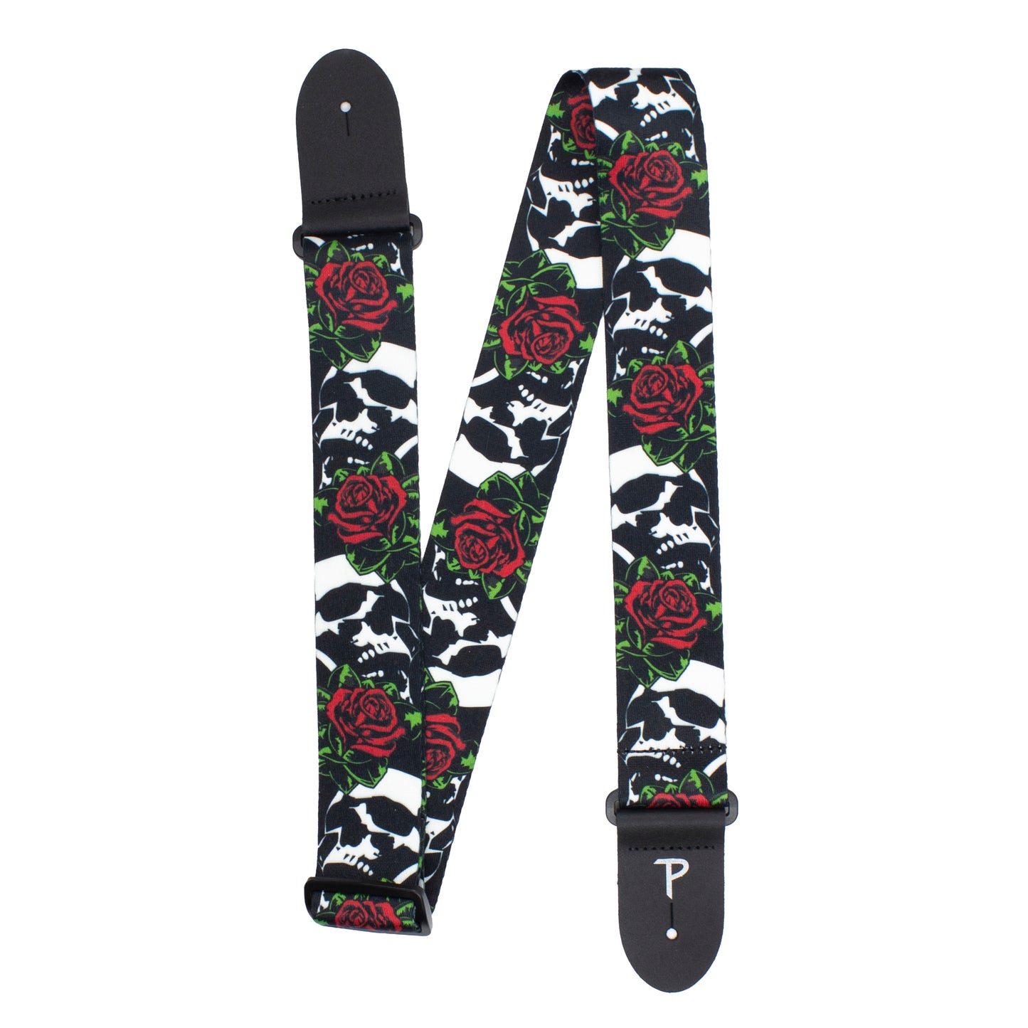 SKULLS AND ROSES DESIGN POLYESTER GUITAR STRAP