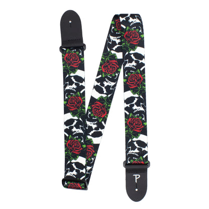 SKULLS AND ROSES DESIGN POLYESTER GUITAR STRAP